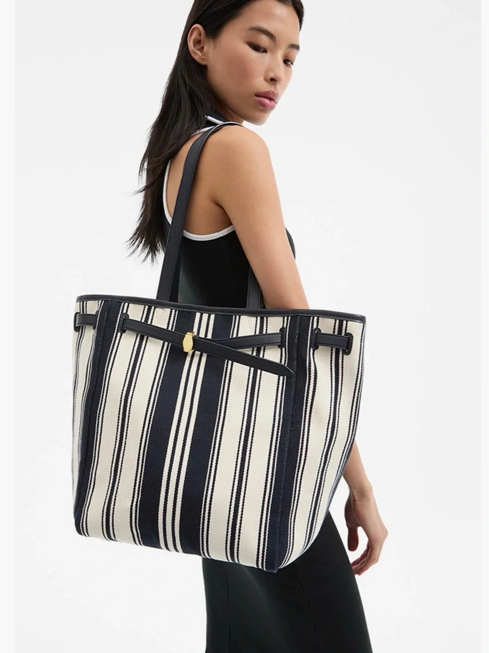 Veronica Beard Navy and Cream Striped Tote